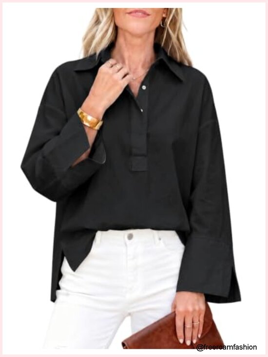 Tops - Oversize Cotton Blend Button Down Shirt with Bell Sleeves